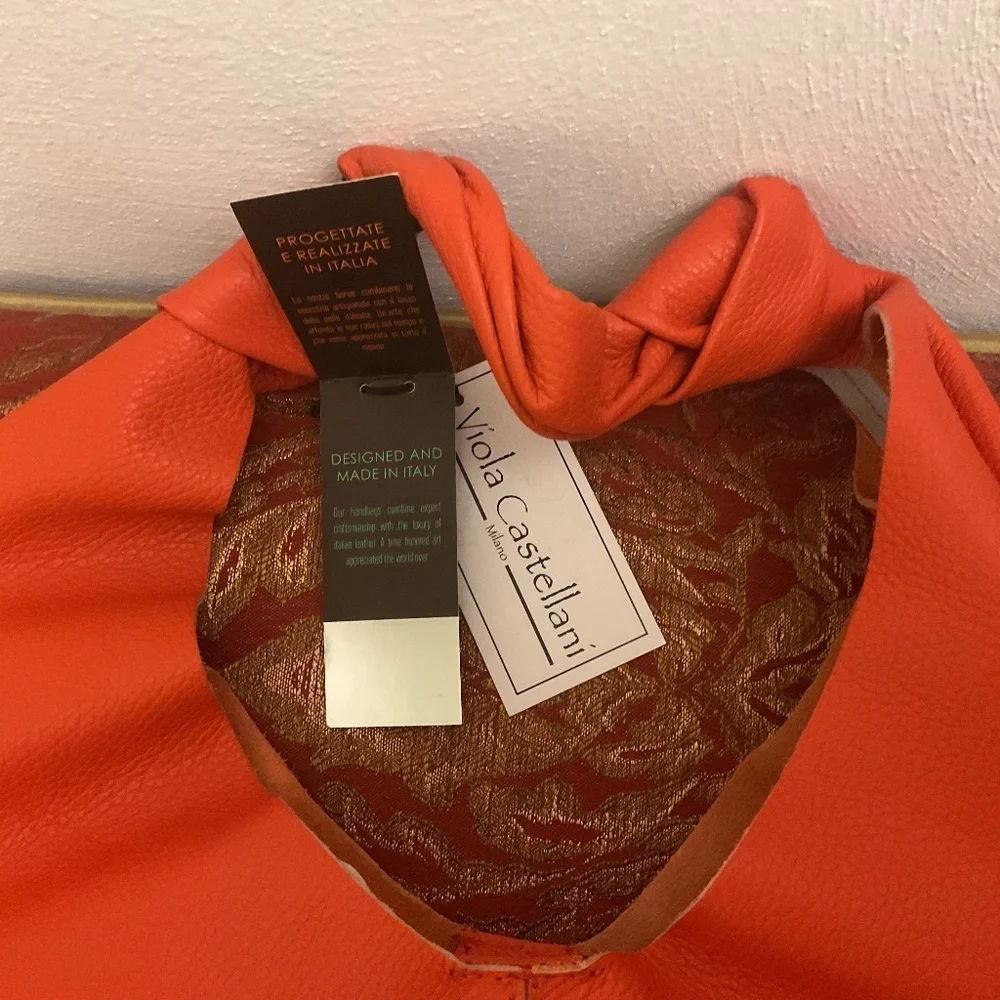 NWT VIOLA CASTELLANI Made In Italy Leather Slouchy Hobo With Knots